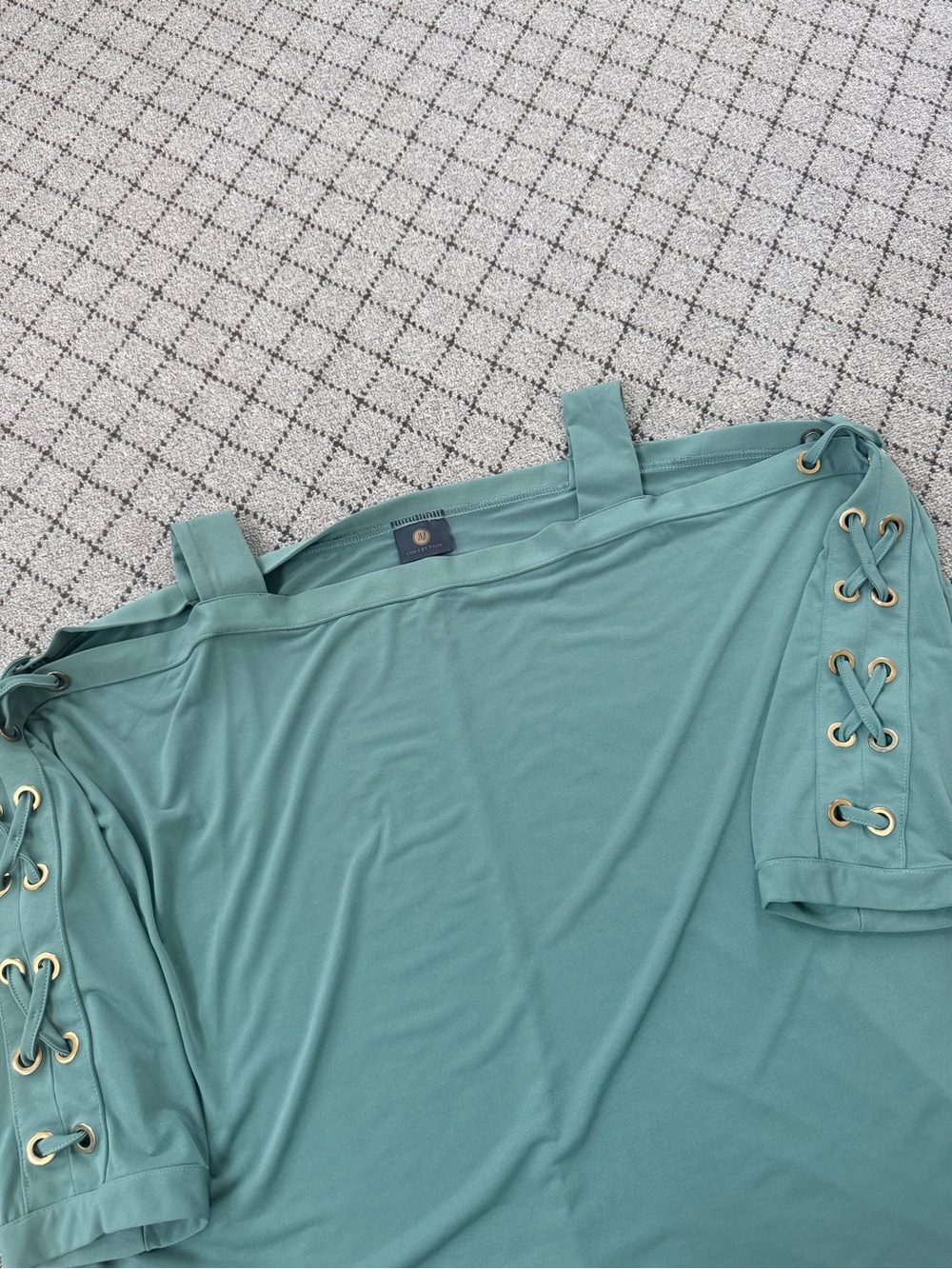 JM Collection Teal Off-Shoulder Top with Lace-Up Sleeves